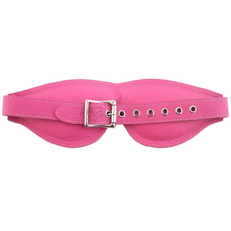 Rouge Garments soft pink padded eye mask, featuring a sleek design and comfortable fit for relaxation and sleep.