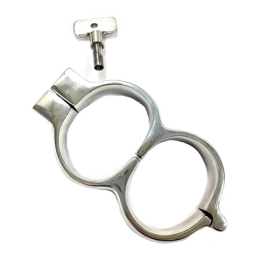 Rouge Garments stainless steel locking wrist cuffs with sleek design and durable finish, displayed on a neutral background.