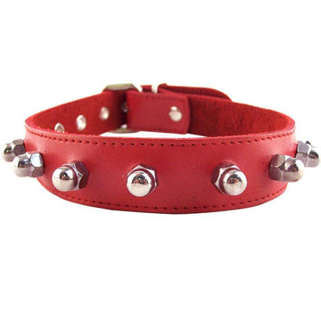 Rouge Garments red nut collar featuring a sleek design and adjustable fit, ideal for stylish pet accessories.