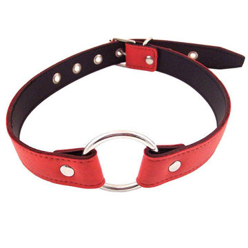 Red O Ring gag from Rouge Garments, featuring a sturdy design with adjustable straps for comfort and secure fit.