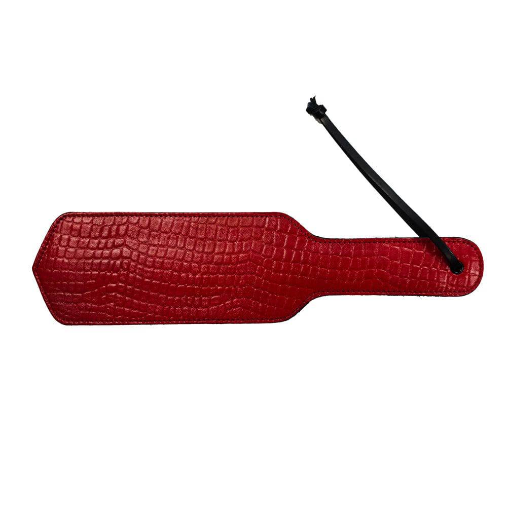 Rouge Garments black croc print paddle with textured surface and ergonomic handle for enhanced grip and control.