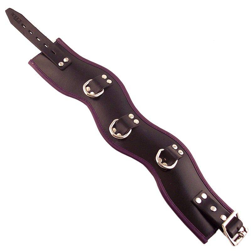 Rouge Garments padded posture collar in black and purple, showcasing its soft fabric and ergonomic design.