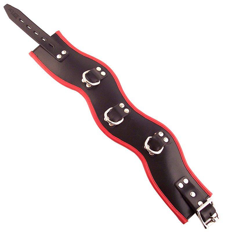 Rouge Garments padded black and red posture collar displayed on a neutral background, showcasing its ergonomic design.