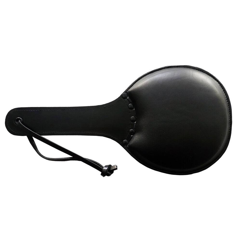 Rouge Garments padded black table tennis racket with a sleek leather finish and ergonomic grip.