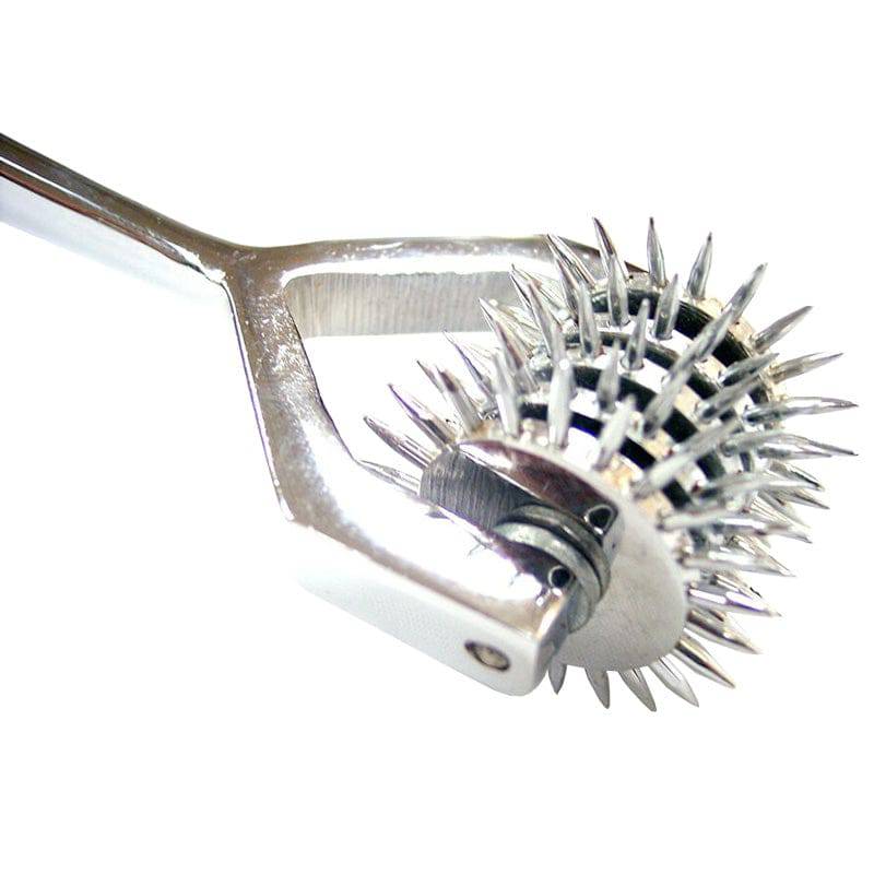 Rouge Garments stainless steel 5-wheel pin caster set on a white background, showcasing sleek design and durable construction.