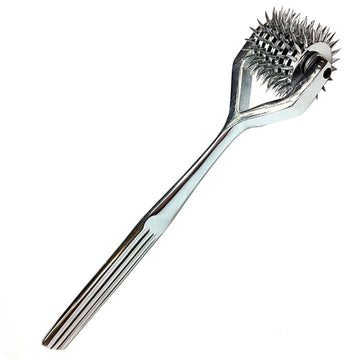 Rouge Garments 7-wheel stainless steel wheel pin set on a neutral background, showcasing the sleek design and craftsmanship.