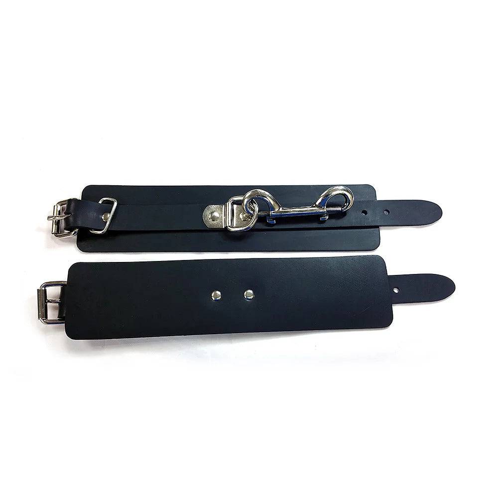 Rouge Garments black rubber handled cuffs with a sleek design, perfect for a modern and stylish look.