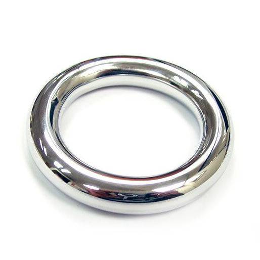 Rouge Garments stainless steel cockring, 40mm diameter, shiny finish showcasing sleek design and smooth edges.