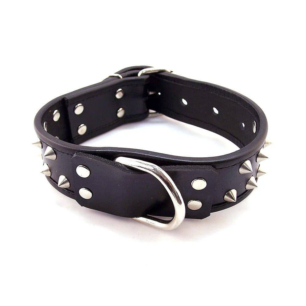 Rouge Garments black leather collar with studs, showcasing a stylish and edgy design for pet accessories.