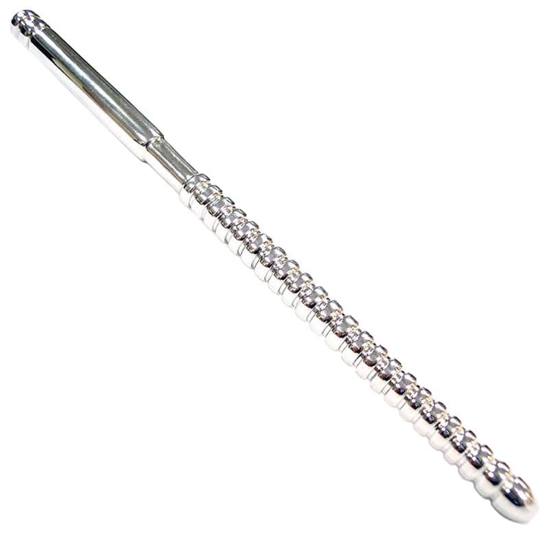 Rouge Garments stainless steel urethral probe, 7 inches long, showcasing smooth design and sleek finish.