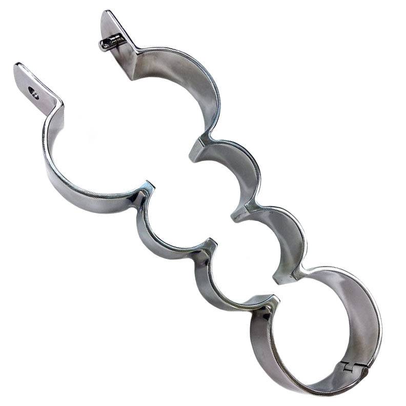 Rouge Garments stainless steel hand and ankle cuffs with heavy metal design, featuring a sleek and durable finish.