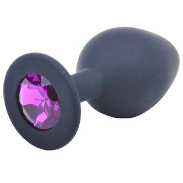 Medium black silicone butt plug adorned with jewels from Various Toy Brands, showcasing a sleek design and smooth finish.