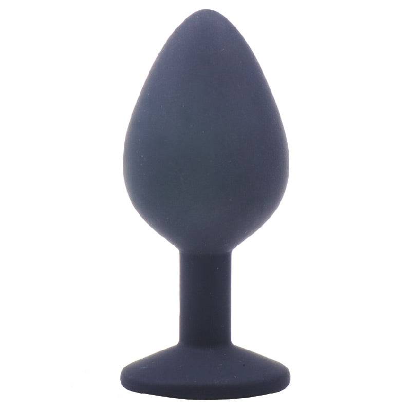 Medium black silicone butt plug adorned with jewels from Various Toy Brands, showcasing a sleek design and smooth finish.
