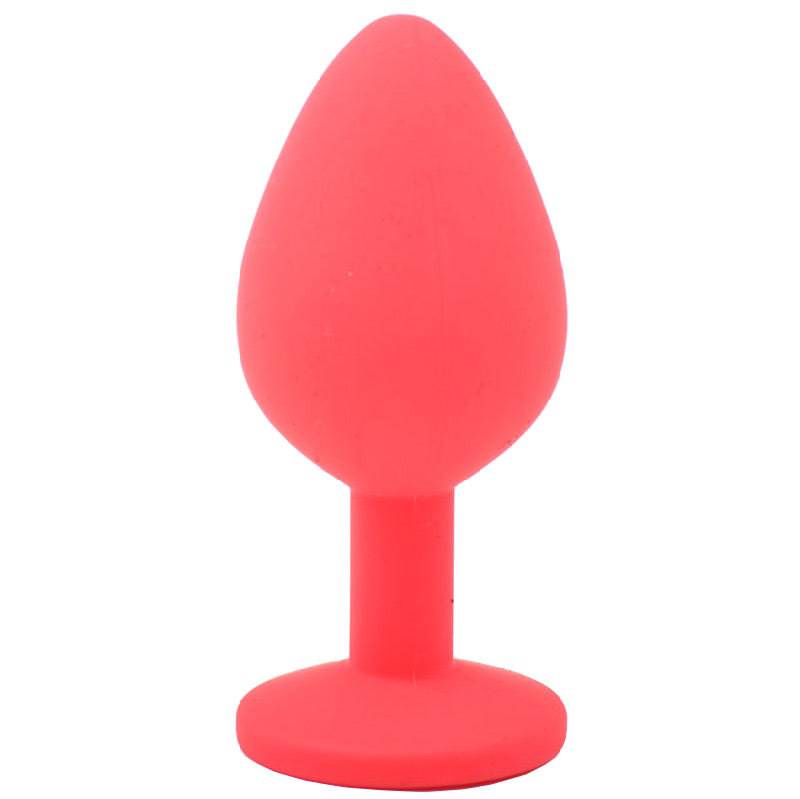 Medium red jewel-encrusted silicone butt plug from Various Toy Brands, featuring a smooth surface and decorative gem.