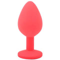 Medium red jewel-adorned silicone butt plug by Various Toy Brands, showcasing a smooth, tapered design and vibrant color.