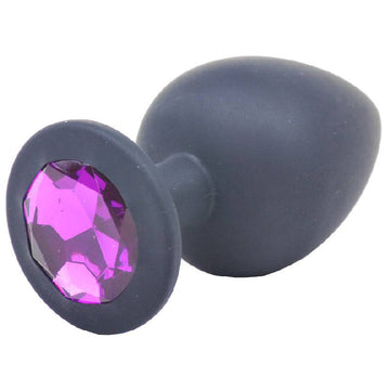 Black silicone butt plug with jewel detail, featuring a sleek design from Various Toy Brands.