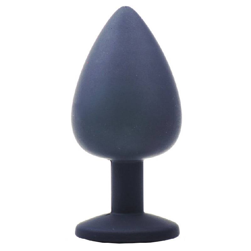 Black jewel-adorned silicone butt plug from Various Toy Brands, featuring a smooth design and tapered tip for comfort.