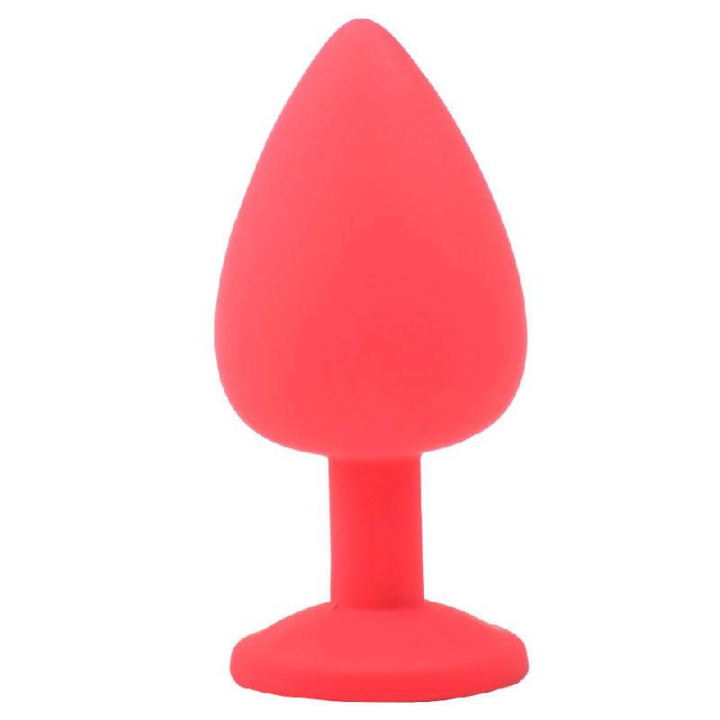 Silicone butt plug with red jewels by Various Toy Brands, showcasing a smooth design and sparkling accents.