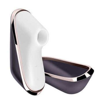 Satisfyer Pro Traveler clitoral vibrator in sleek, compact design with ergonomic shape for discreet use.