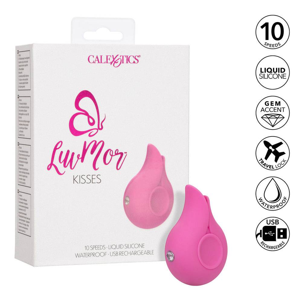 California Exotic LuvMor Kisses Flickering Klitorisstimulator in vibrant pink with textured design for enhanced pleasure.