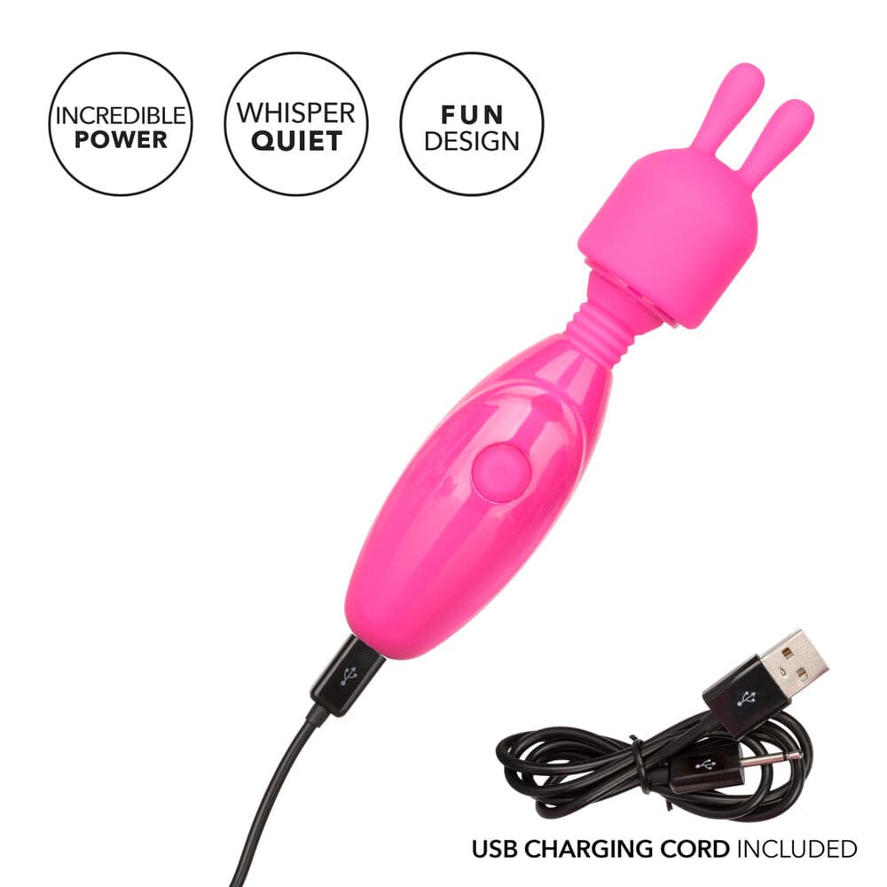 California Exotic Tiny Teasers rechargeable rabbit vibrator in pink with textured design and dual stimulating tips.