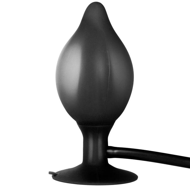 California Exotic Svart Booty Call inflatable silicone anal plug with a sleek design and textured surface for enhanced pleasure.