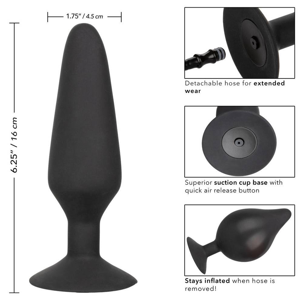 California Exotic XL silicone inflatable butt plug in a sleek design, showcasing its smooth surface and adjustable size.