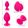 California Exotic Cheeky Butt Plug Duo in pink, showcasing two smooth, ergonomic designs for comfortable use.