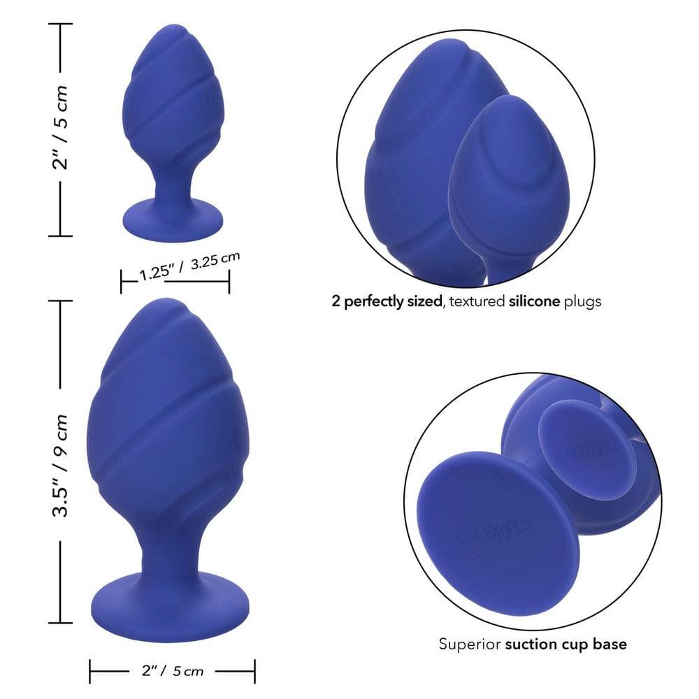 California Exotic Cheeky Butt Plug Duo Lila in vibrant purple with smooth, contoured design for comfortable use.
