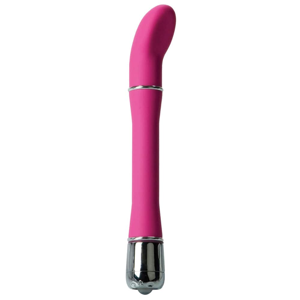 California Exotic Lulu Satin Scoop Mini Vibrator in soft pink, featuring a sleek design and curved shape for targeted stimulation.