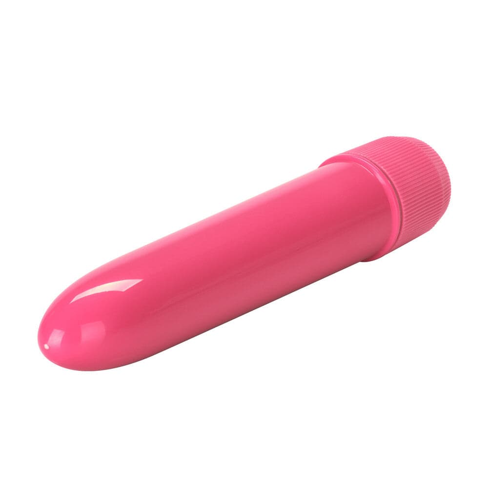 California Exotic Neonrosa multi-speed mini vibrator in vibrant pink with textured design and ergonomic shape.