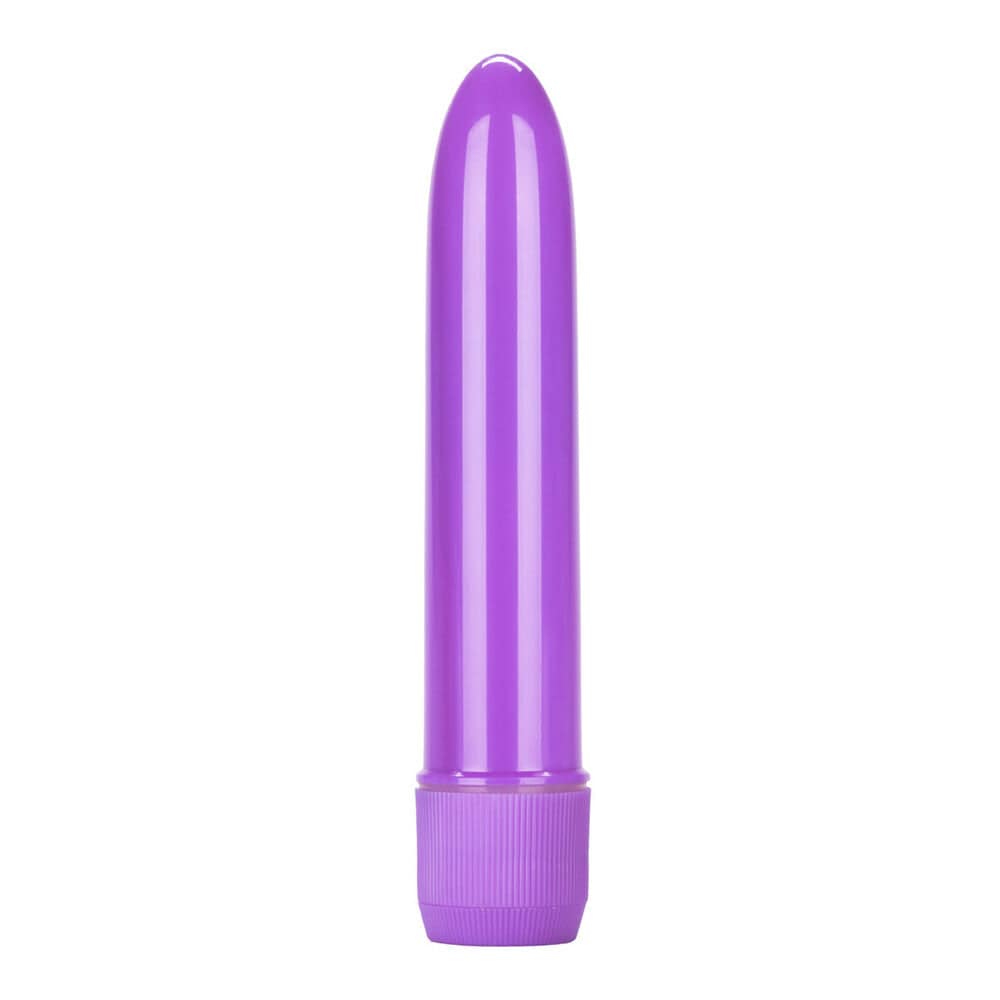 California Exotic neon purple mini multi-speed vibrator with a sleek design and textured surface.