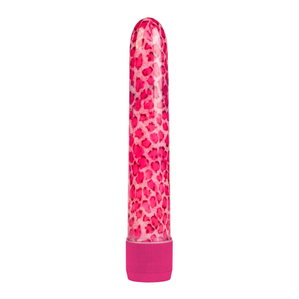 California Exotic Rosa leopard massage vibrator with a sleek design and textured surface for enhanced pleasure.