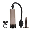 California Exotic Rock Hard Penispump Kit with clear cylinder, pump handle, and flexible hose on a neutral background.
