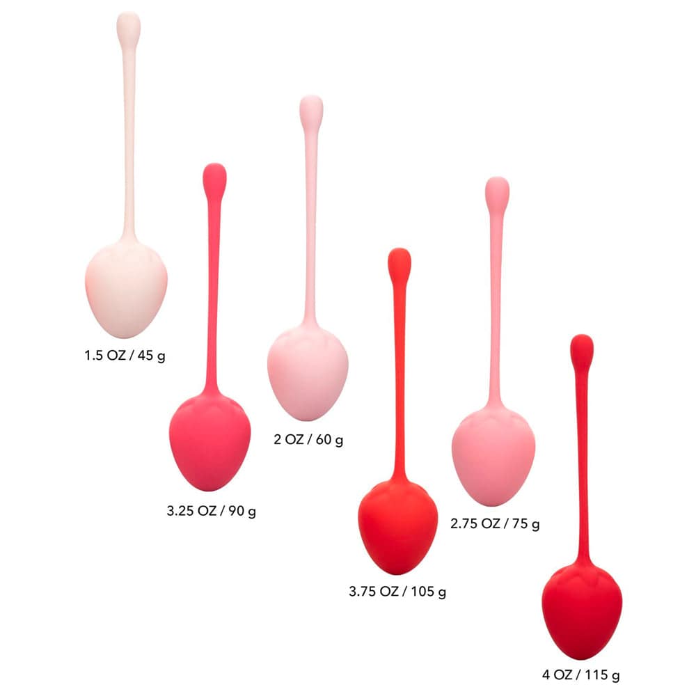 California Exotic Kegel training set in strawberry shape, featuring three different sizes for versatile pelvic floor exercises.