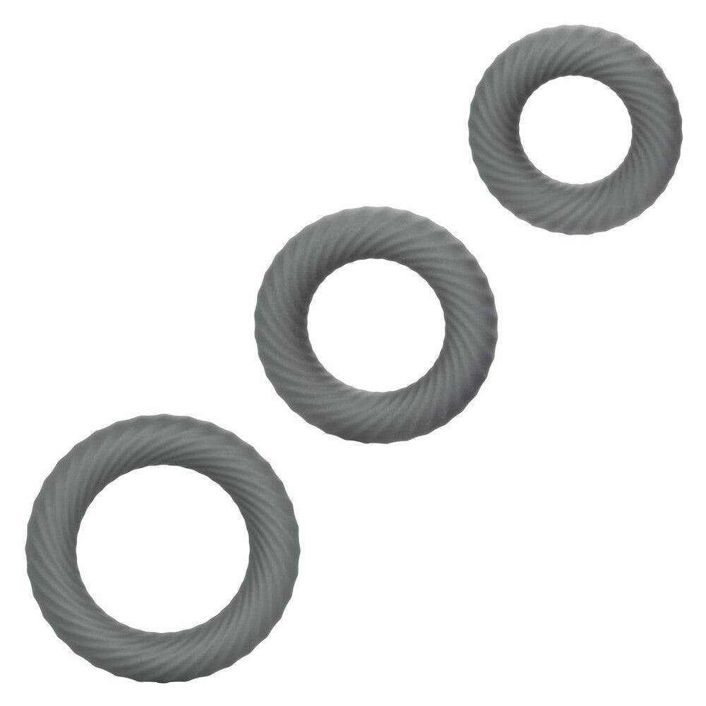 California Exotic Link Up Ultra Soft Ultimate Cock Ring Set in various sizes featuring a smooth, stretchy design.