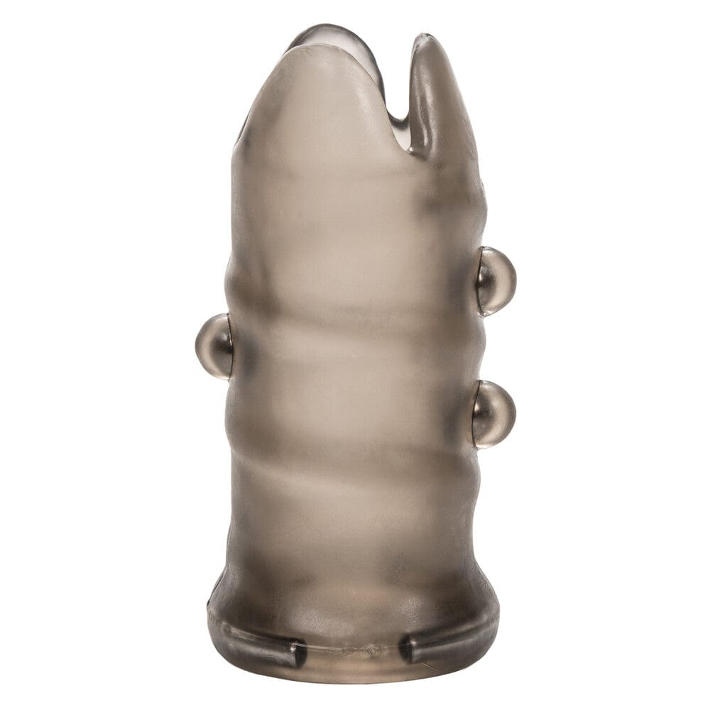 California Exotic Apollo Premium Girth Enhancer Sleeve in smoke color, showcasing its textured design and 3.5-inch length.