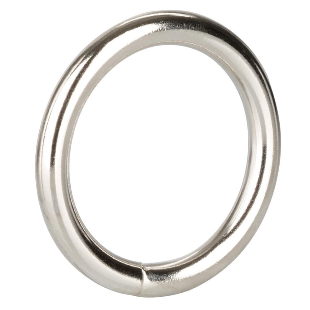 Medium silver cock ring by California Exotic, featuring a sleek design and smooth surface for enhanced comfort and pleasure.