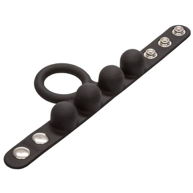 California Exotic medium-weight penis ring and ball stretcher displayed on a neutral background.