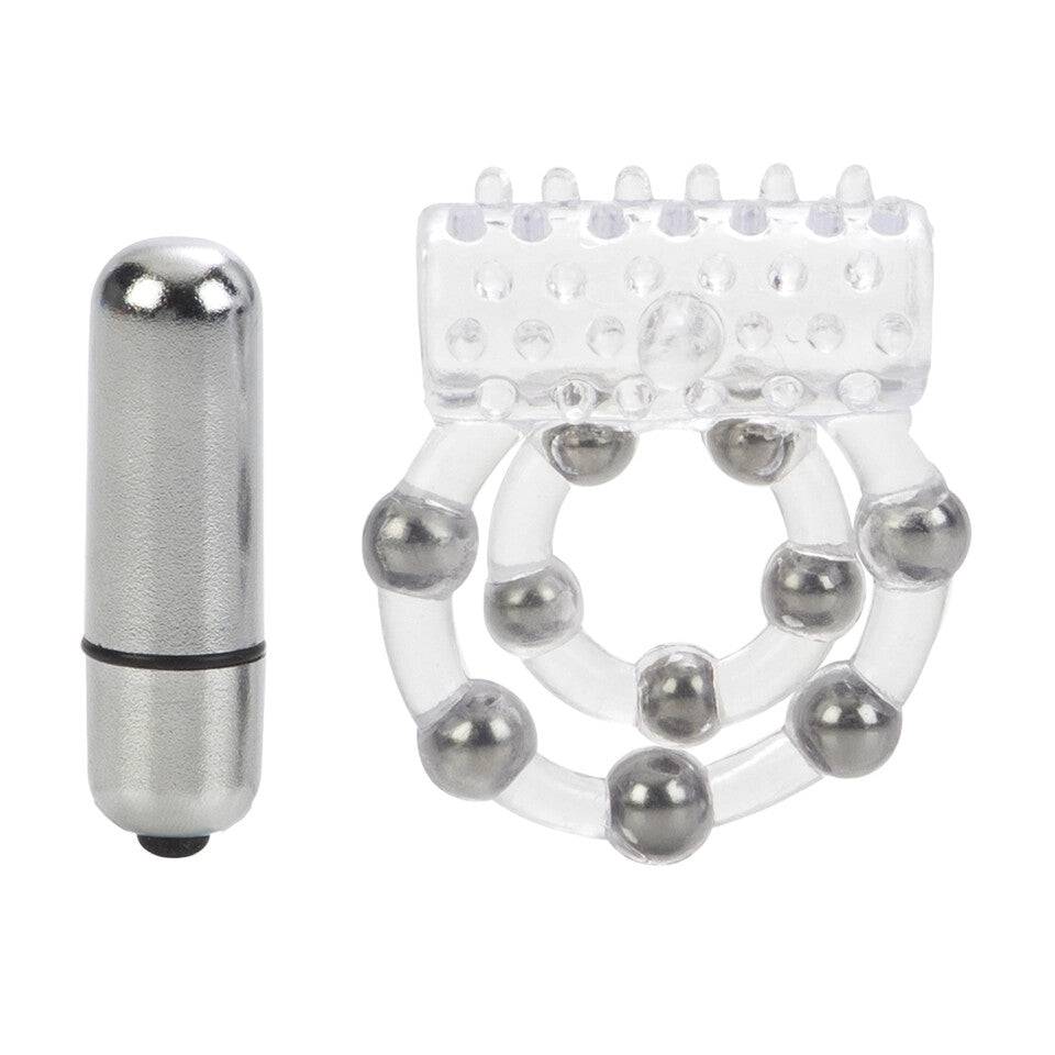 California Exotic Maximus cock ring with 10 beads, featuring a sleek design for enhanced pleasure and support.