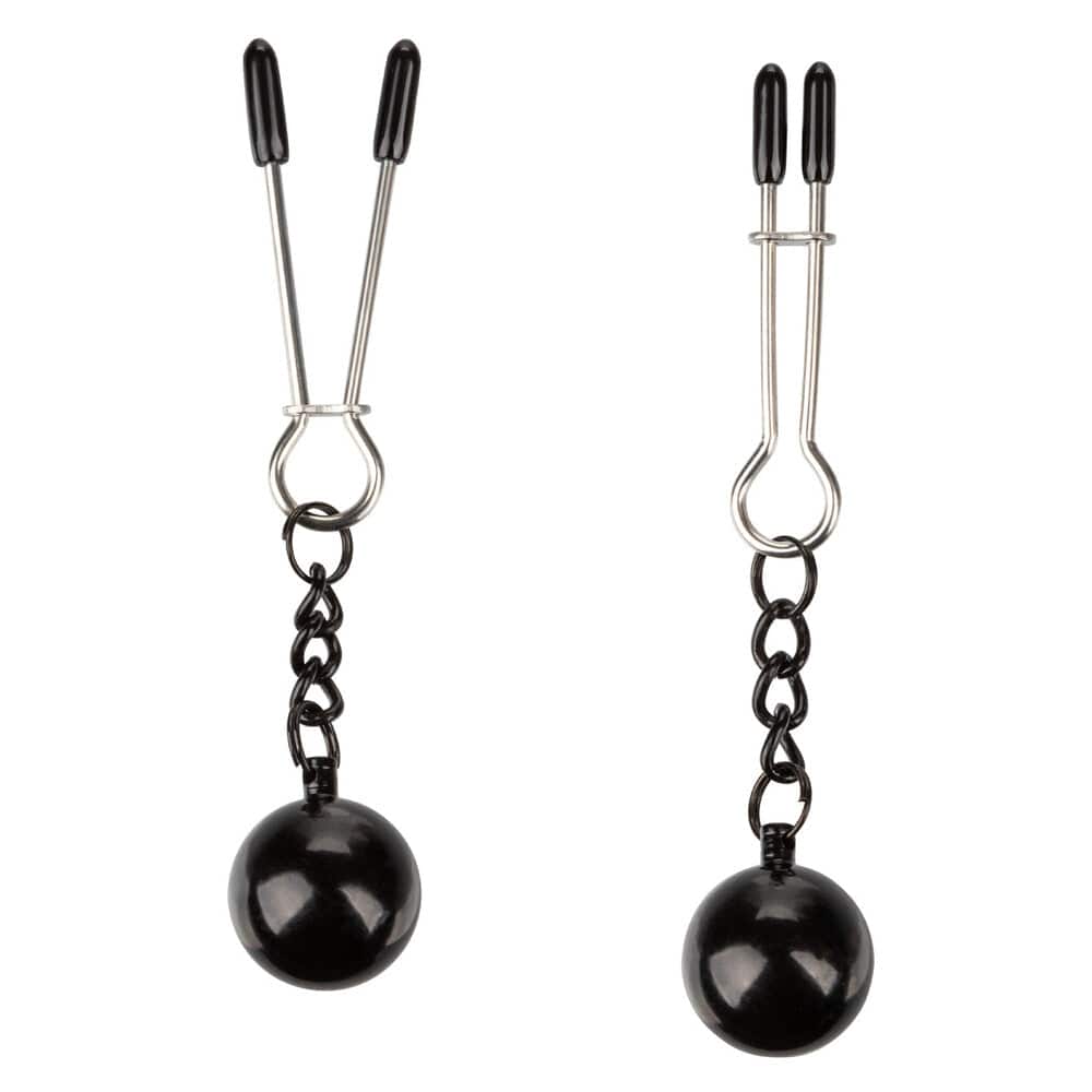 California Exotic weighted nipple clamps with adjustable grip, showcasing sleek design and durable materials.