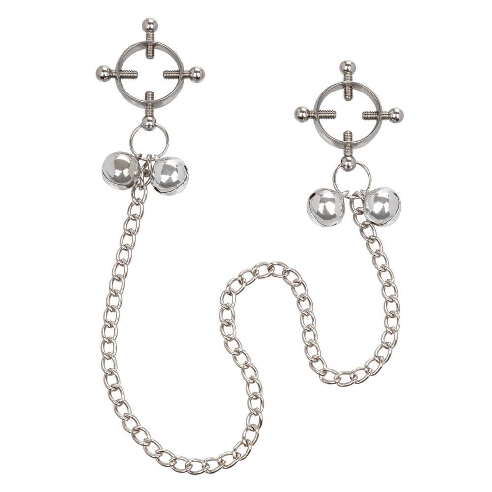 California Exotic nipple grips with four points and bells, showcasing a close-up of the sleek design and adjustable features.