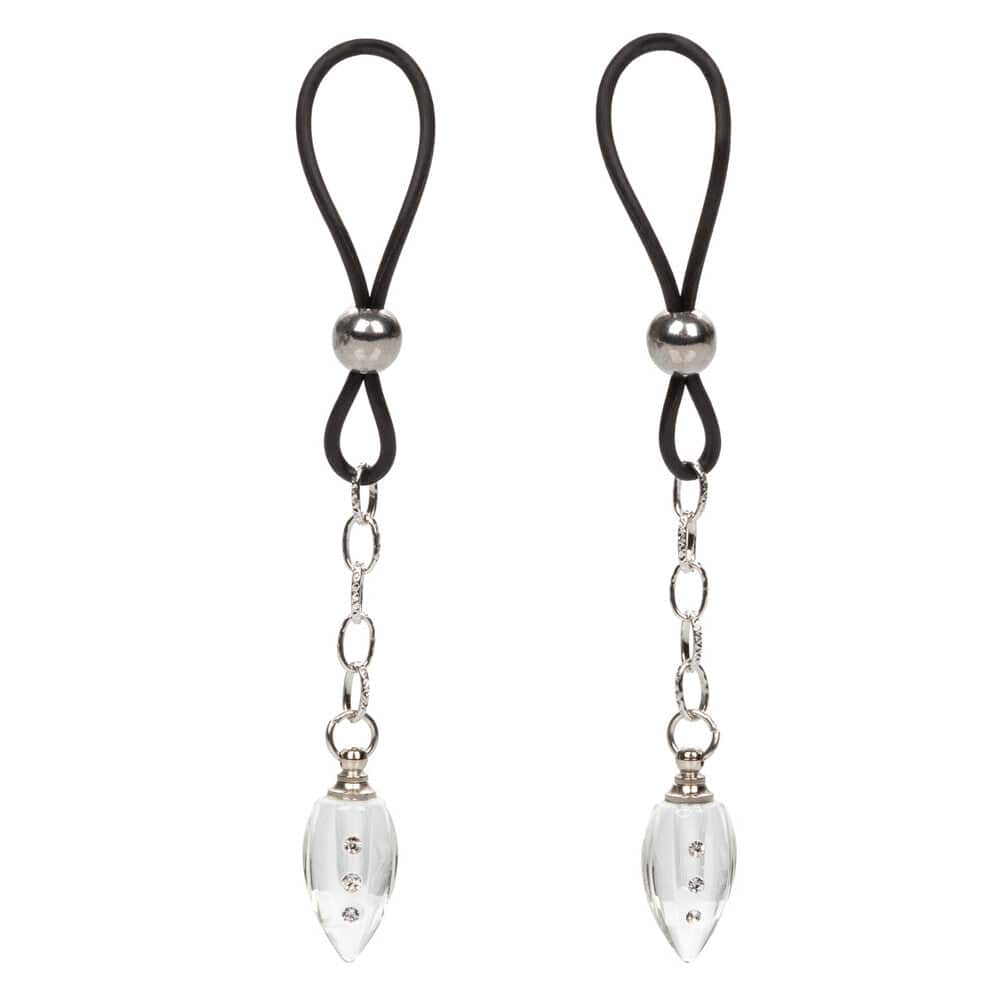 California Exotic non-piercing nipple jewelry featuring a crystal teardrop design, elegantly displayed on a soft background.
