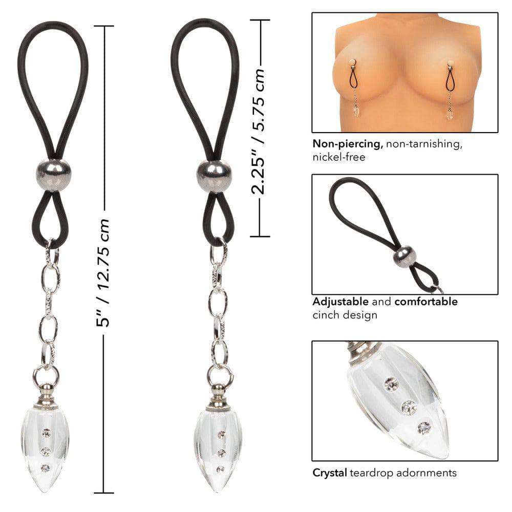 California Exotic non-piercing nipple jewelry featuring a crystal teardrop design, elegantly displayed on a soft background.