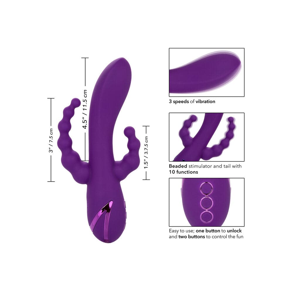 California Exotic Long Beach Bootylicious Vibrator in purple with a sleek design and textured surface for enhanced pleasure.
