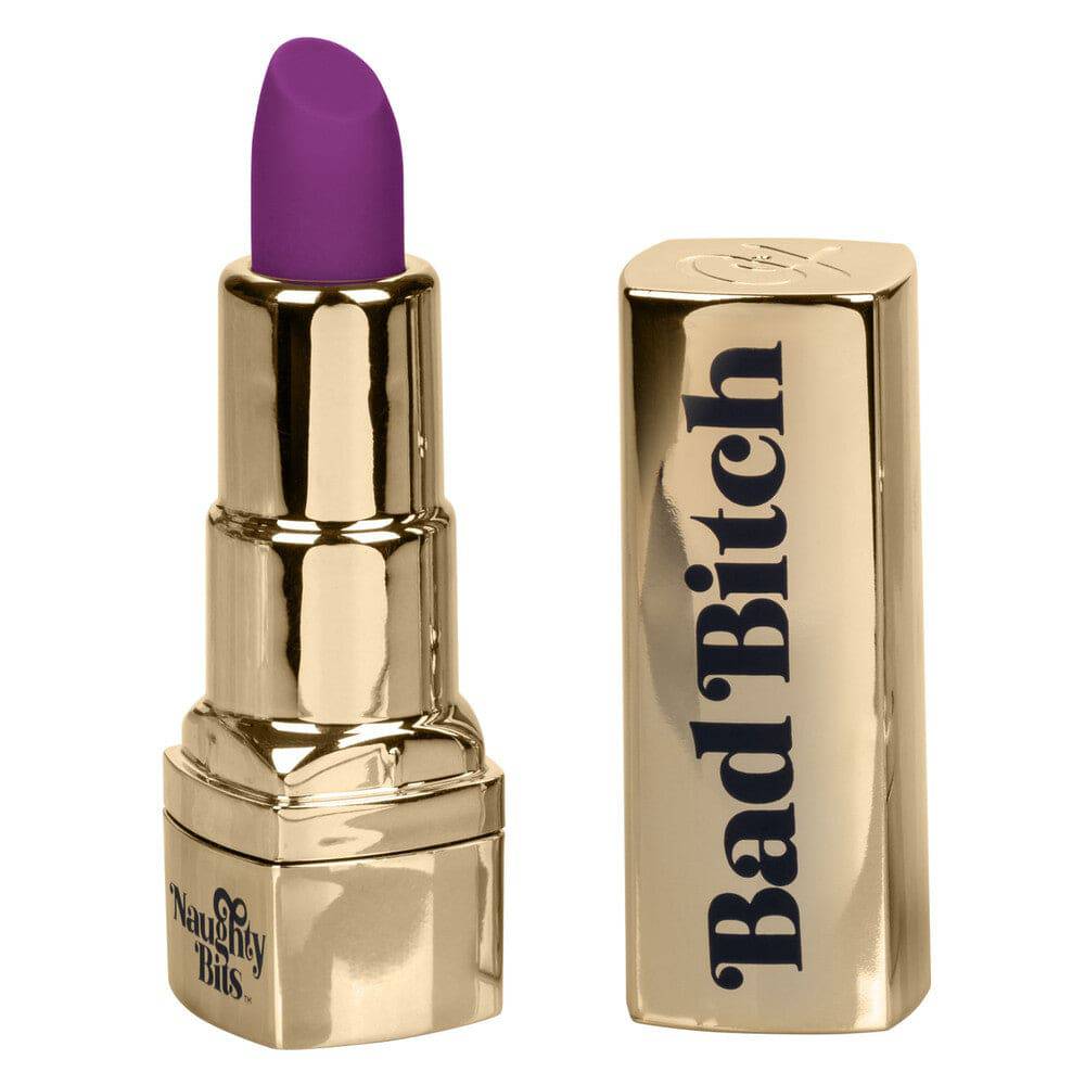 California Exotic Naughty Bits Bad Bitch rechargeable lipstick vibrator in sleek pink design with a stylish cap.