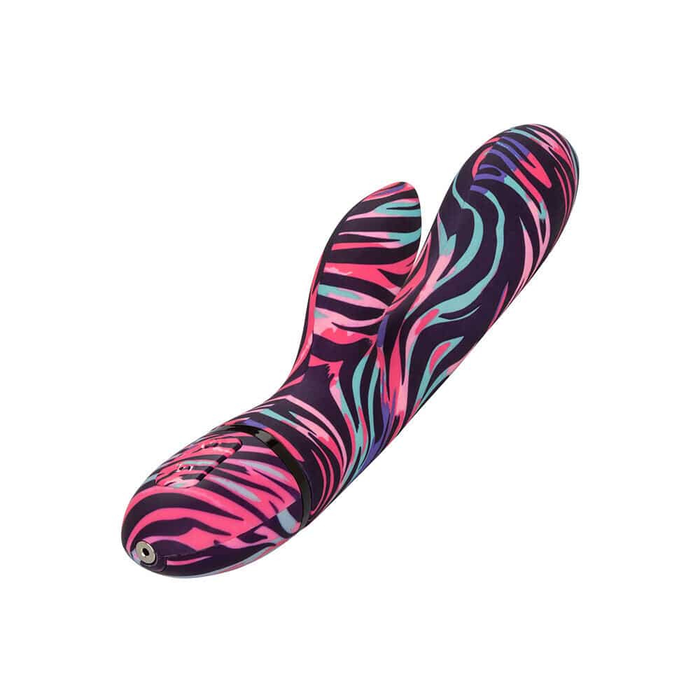 California Exotic Naughty Bits Menage a Moi dual wand vibrator with sleek design and textured silicone for intense pleasure.