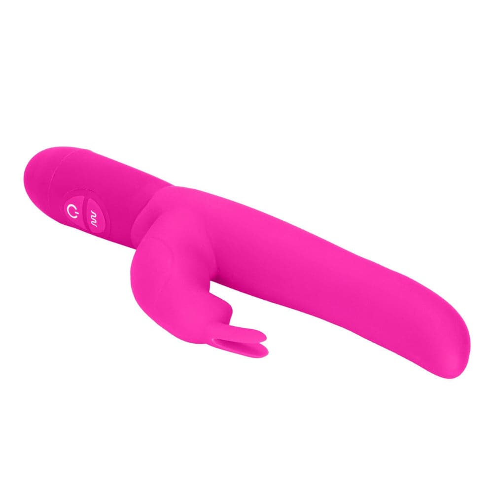 California Exotic Posh Bounding Bunny Rosa Vibrator in soft pink with dual stimulation features and textured design.
