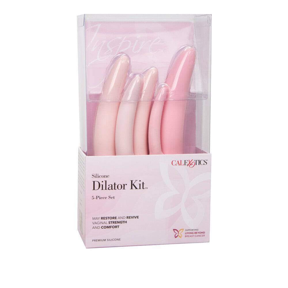 California Exotic Inspire silicone dilator kit with various sizes and textures displayed on a neutral background.