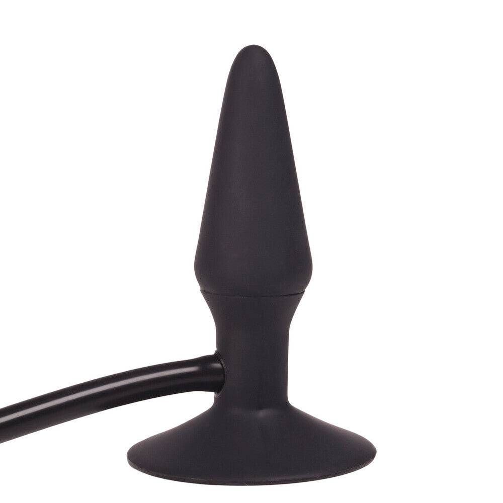 California Exotic COLT Medium Pumper inflatable anal plug in black, showcasing its tapered design and flexible material.